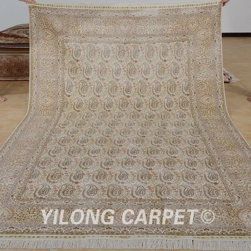 Yilong 6 5 'x 10' Античный коврик ручной работы персидский Тебриз темно-синий