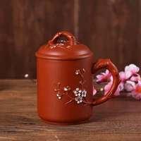 retro traditional chinese wintersweet purple clay tea mug with lid infuser handmade yixing zisha tea cup 440ml teacup gift mug