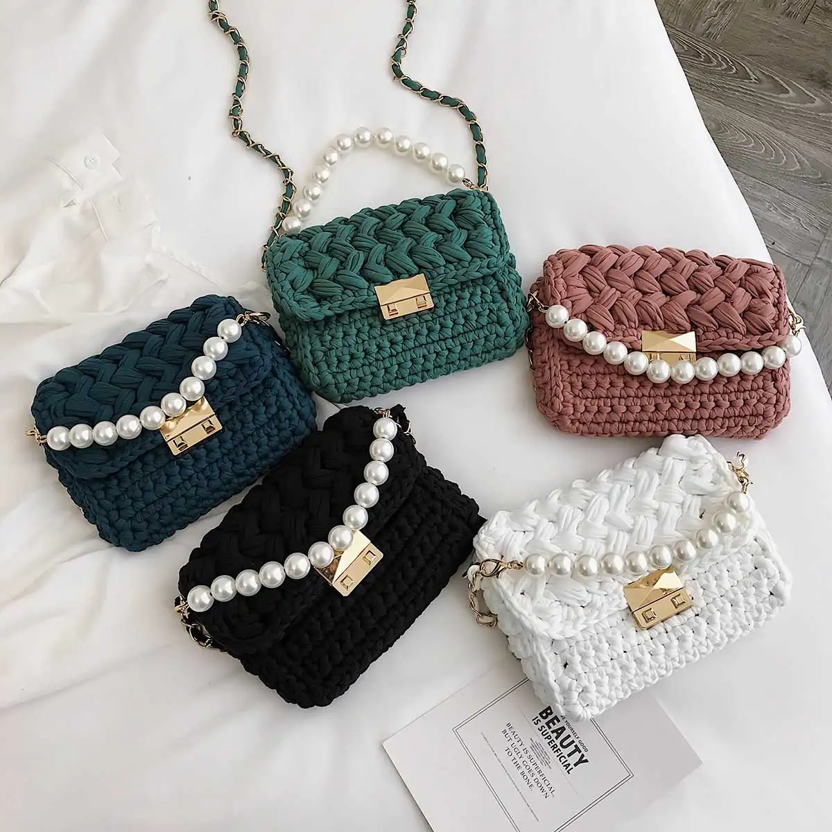 INS квадратная сумка цветная ткацкая на плечо южнокорейская стильная через для