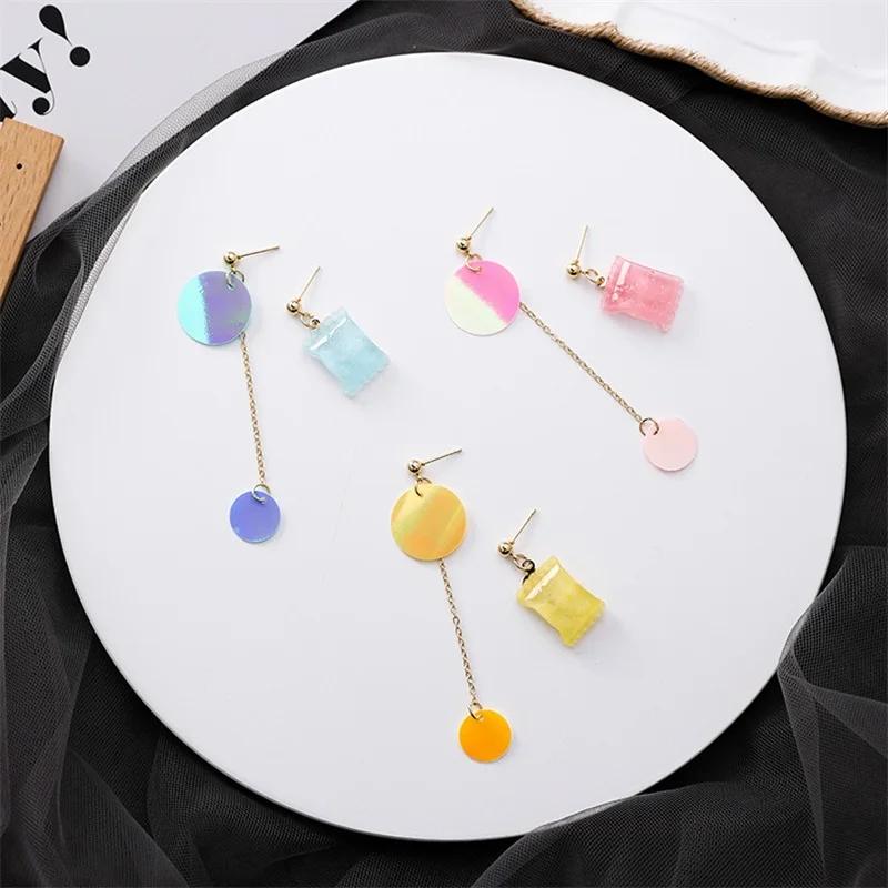 Корейские милые яркие цвета Геометрические Квадратные серьги индивидуальность