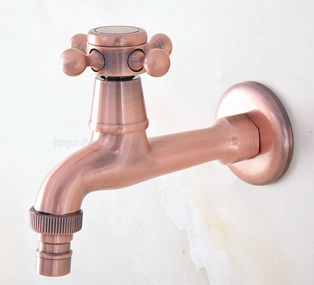 antique red copper single cold faucetwashing machine tap wall mounted bibcock kitchen sink bathroom basin cold tap zav323 free global shipping