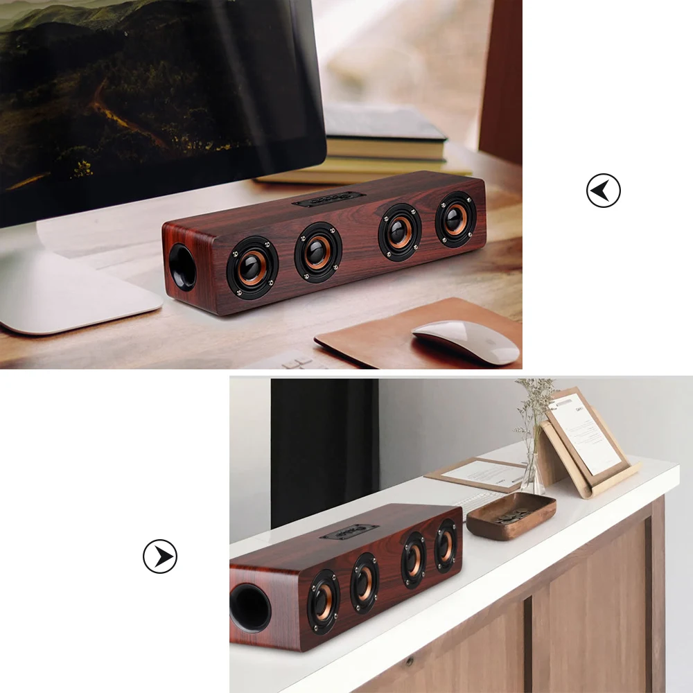 Портативная деревянная Bluetooth Колонка HiFi 3000 мАч 4 динамика s ударные басы Громкая