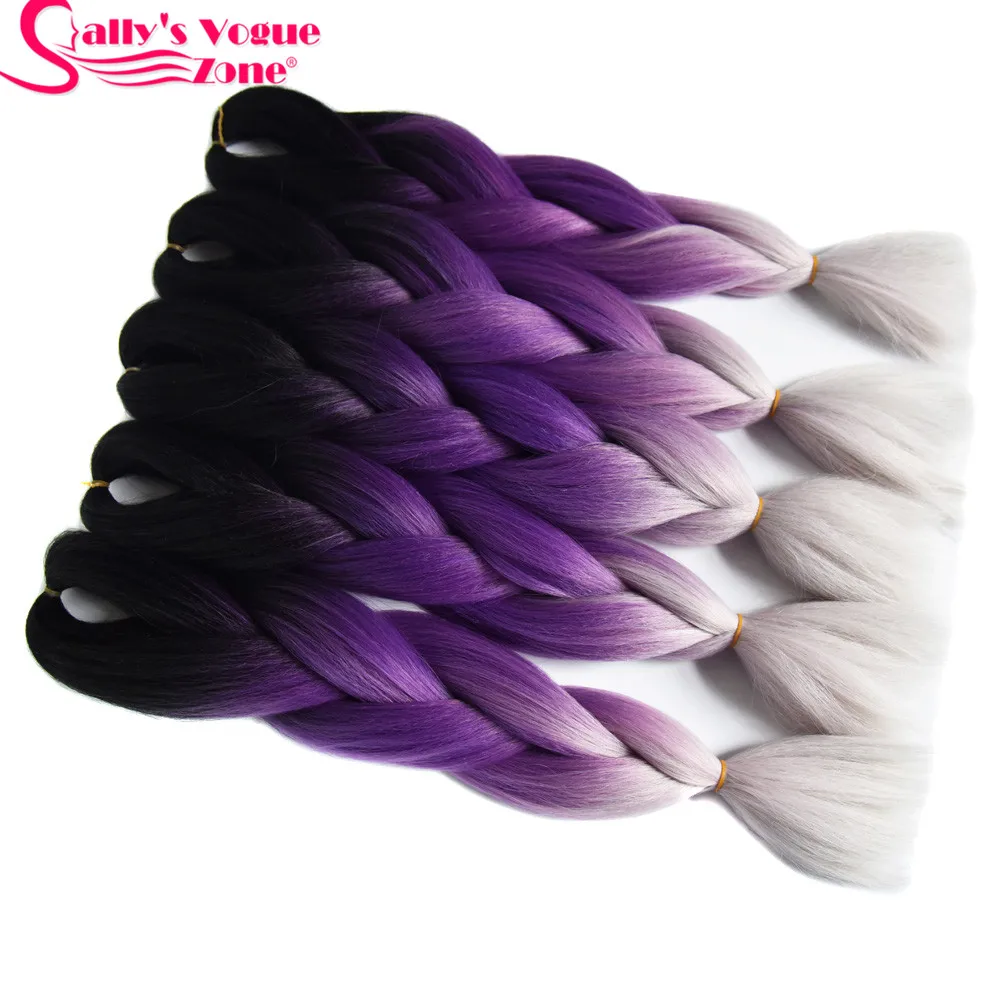 Синтетические волосы для наращивания Sallyhair 24 дюйма Омбре 3 тона черный фиолетовый