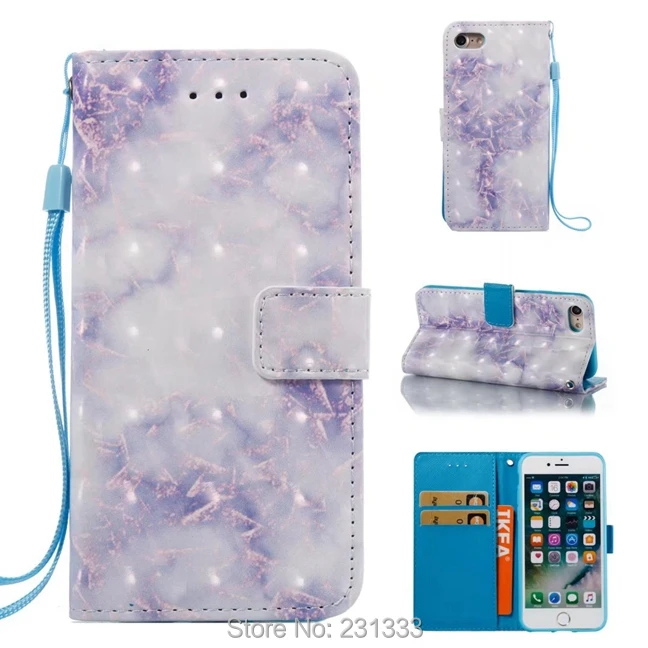 Блестящий кожаный чехол кошелек с объемным мраморным ремешком для Iphone 7 Plus I7 6 S SE