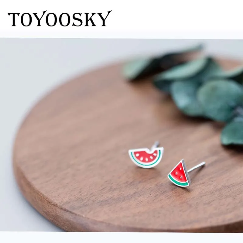 TOYOOSKY S925 серьги гвоздики из стерлингового серебра в виде искусственного арбуза