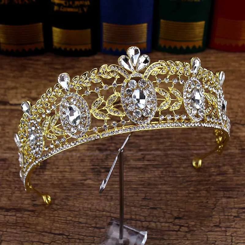 big crown Роскошная женская корона в стиле барокко с кристаллами, винтажная королевская тиара, свадебная диадема для невесты, Золотая повязка на голову для выпускного вечера, свадебные аксессуары для волос - Окраска металла: big crown