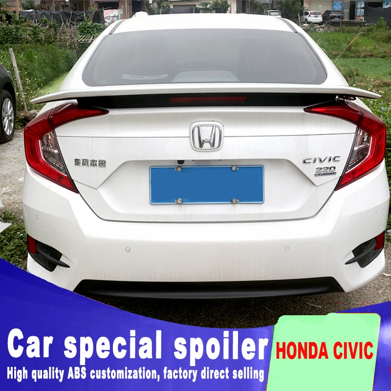 

brake red light high quality spoilers for 2016 to 2018 honda civic ABS material spoiler DIY paint by air Acceleration stability