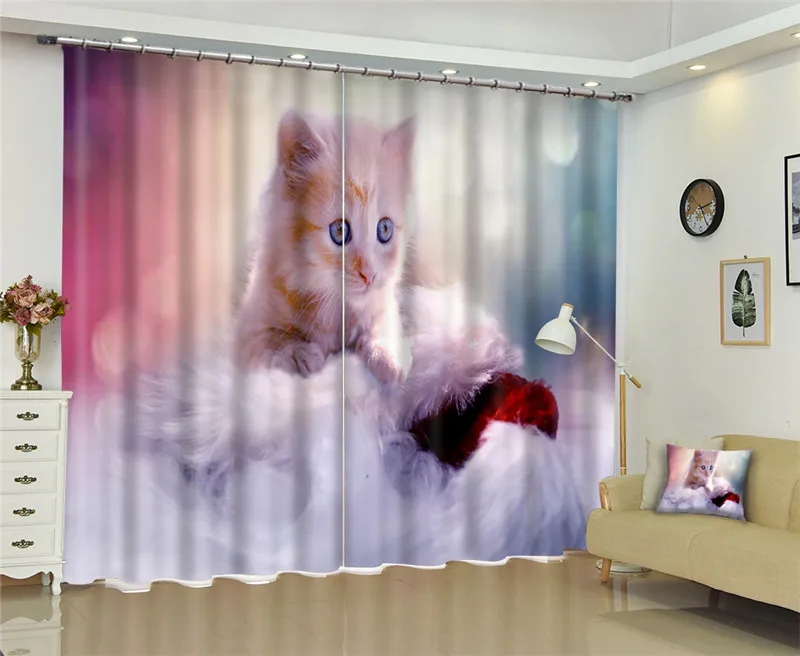 Роскошная Затемняющая 3d-занавеска с милым животным котом для гостиной детской