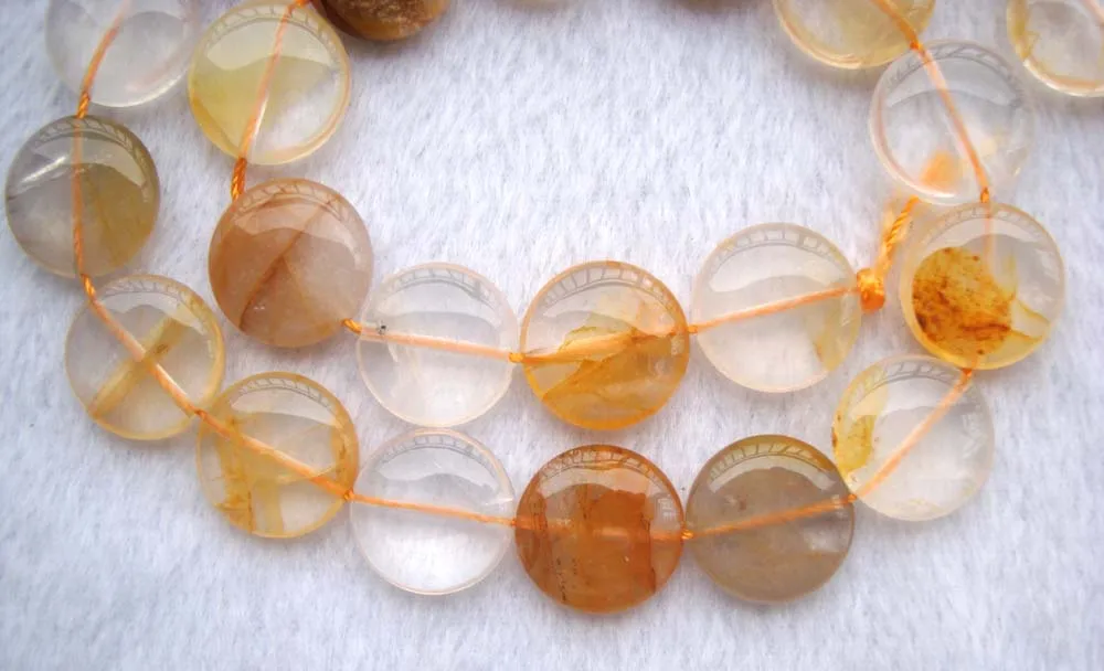 Натуральная желтая кварцевая плоская монета/круглая beads15mm15 5 &quotдля