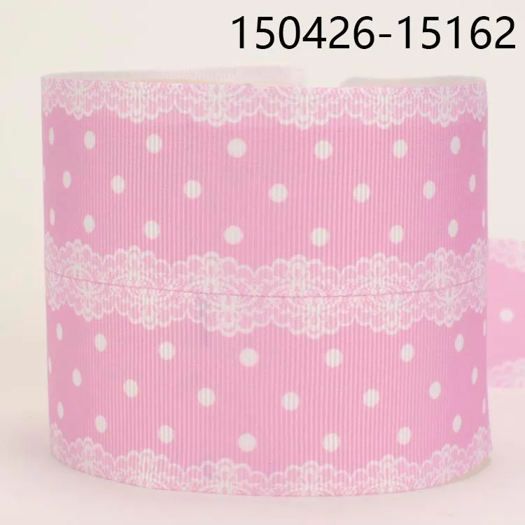 

NEW sales 1/2"38mm 50 yards pink dots flower side printed grosgrain ribbon free shipping