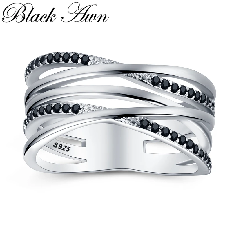 

[BLACK AWN] Vintage Silver Color Jewelry Rings for Women Hollow Luxury Finger Ring G063
