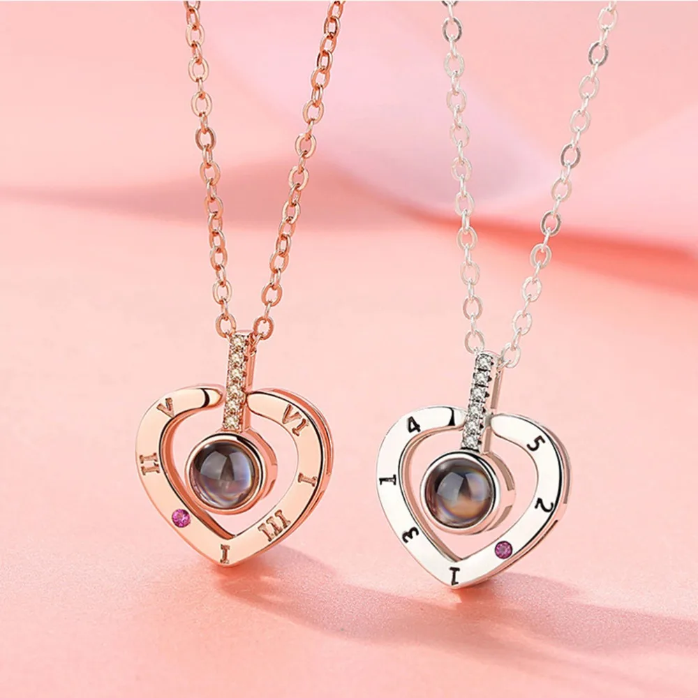 Кулон с проекцией Я люблю тебя из розового золота и серебра на 100 языках