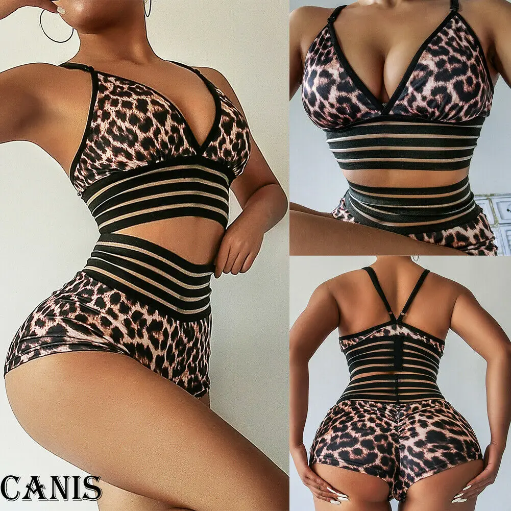 Женский купальник бикини в полоску с леопардовым принтом|Купальники| |