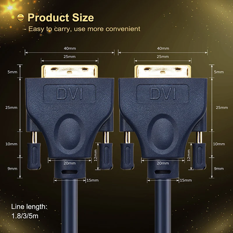 Кабель CABLETIME DVI-DVI 24 + 1 Pin высокоскоростной адаптер Pro DVI с золотым покрытием 1080P для