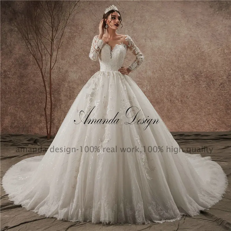Аманда дизайн vestido de casamento длинный рукав кружева аппликация Иллюзия черное свадебное платье
