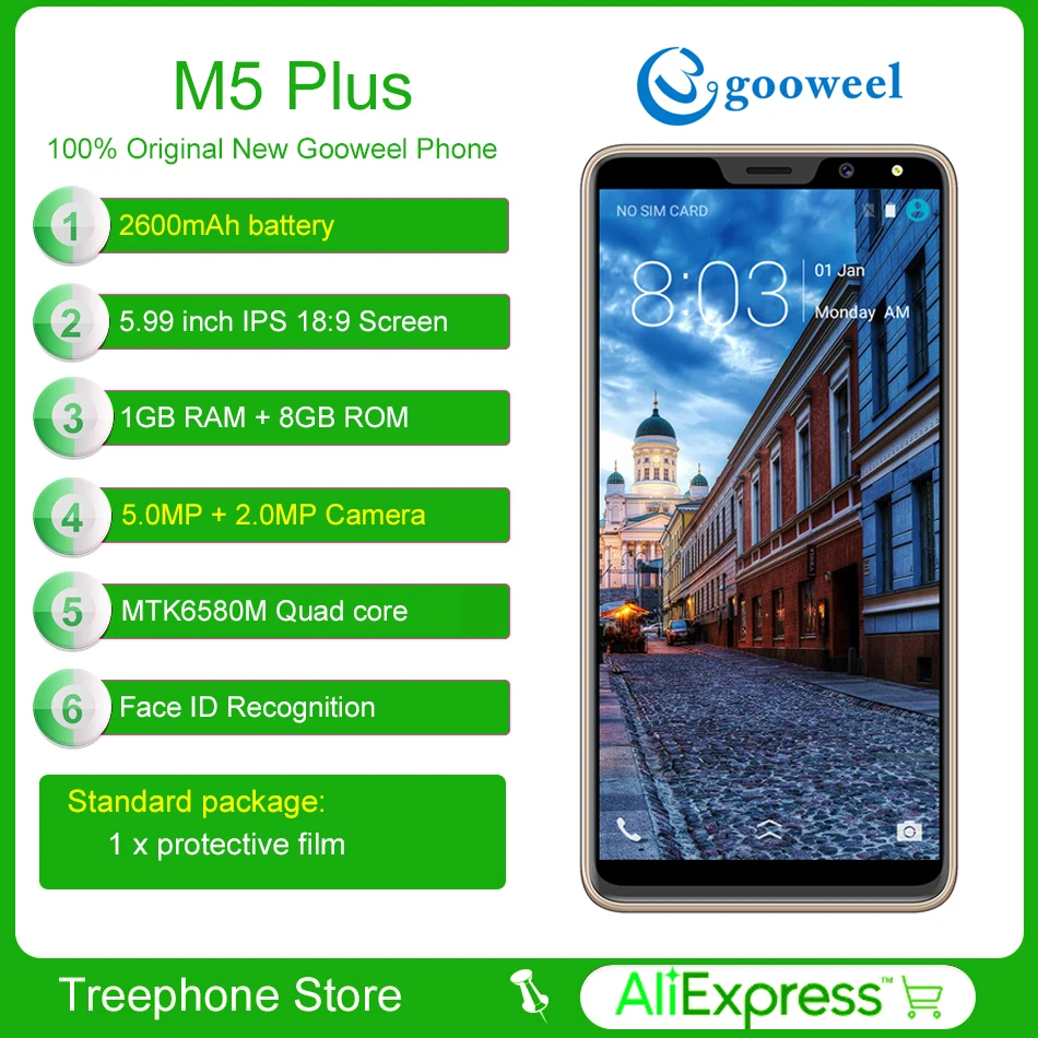 Gooweel M5 плюс Face ID смартфон 5 99 дюймов ips 18:9 экран мобильный телефон MTK6580 четыре ядра