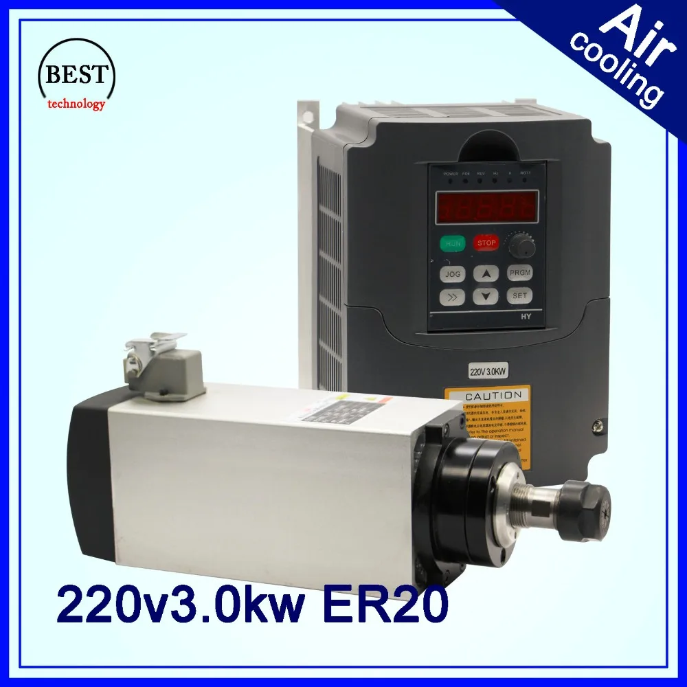 ЧПУ мотор шпинделя с воздушным охлаждением 3KW ER20 4 подшипники и 3kw VFD/инвертор