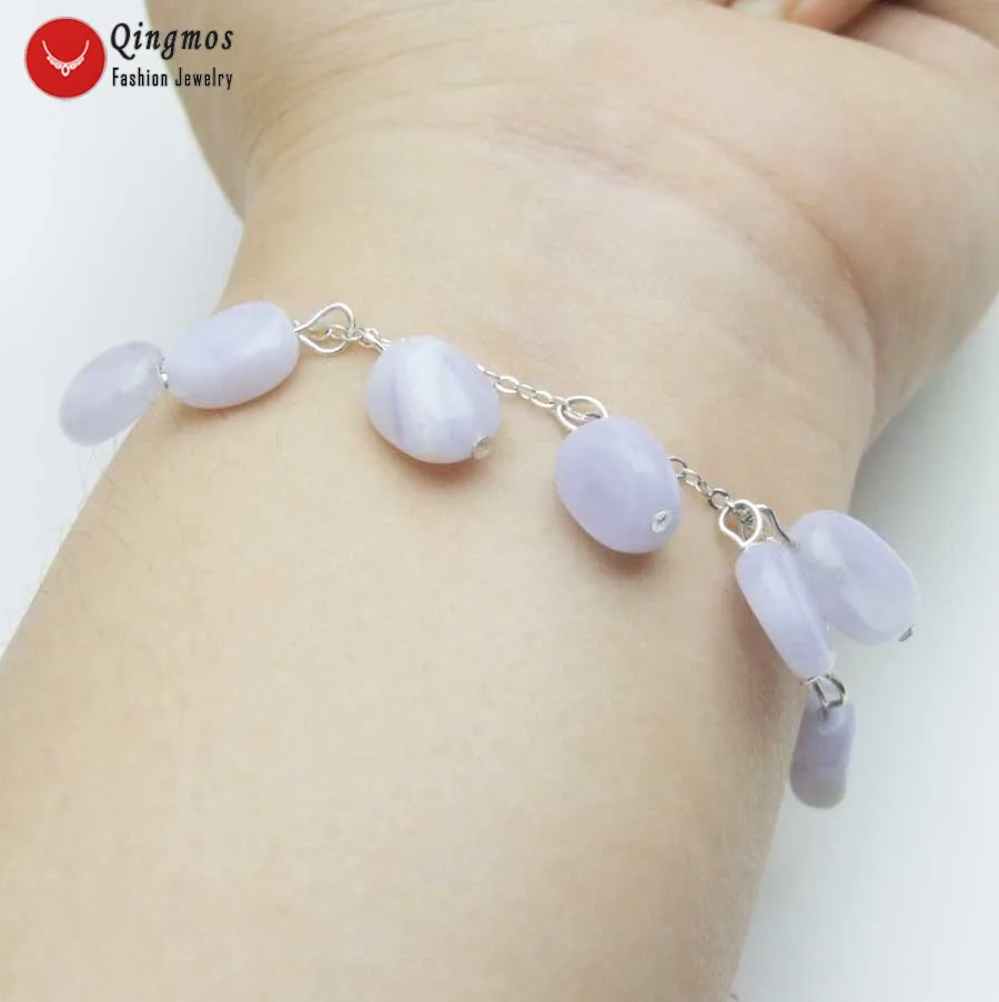 Женский браслет Qingmos кружевные агаты из натурального синего камня в стиле