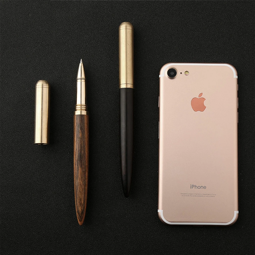 High Quality Handmade vintage Brass gift sign pen Gel ink with clip Black Pure Copper Pen for travel office business|gel pen|sign penpen gel |