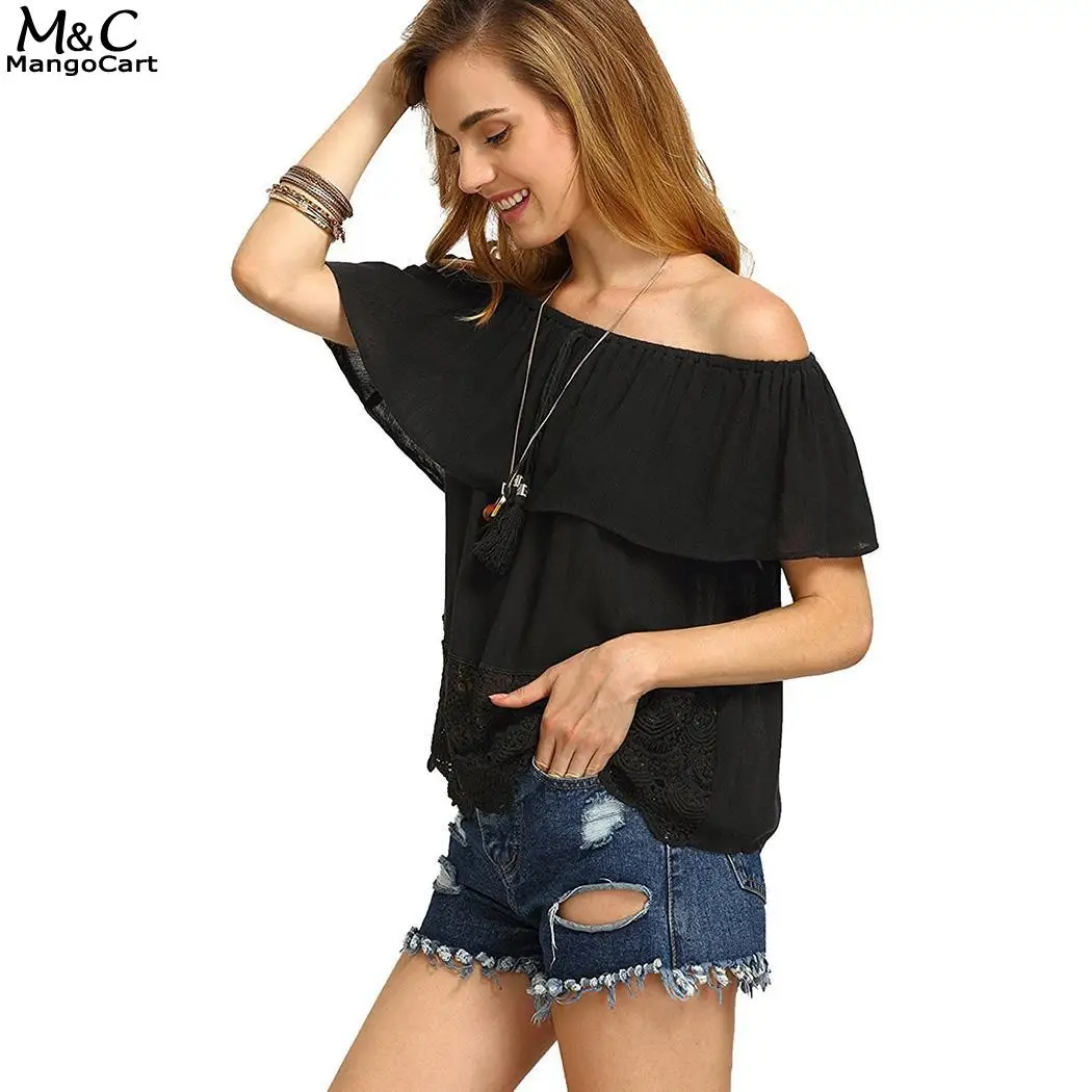 Кружева с открытыми плечами Для женщин Лоскутная оборками кисточкой зубчатый