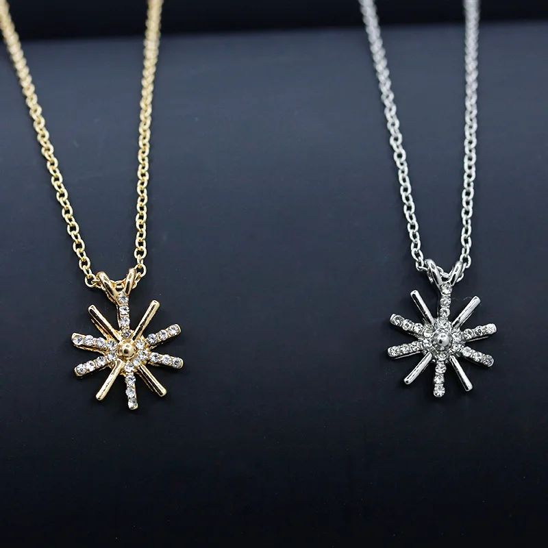 

RONGQING 12pcs/lot Bijoux Fashion Gold Silver Sunflowers Crystal Rhinestone Necklaces & Pendants Women Necklace With Pendant
