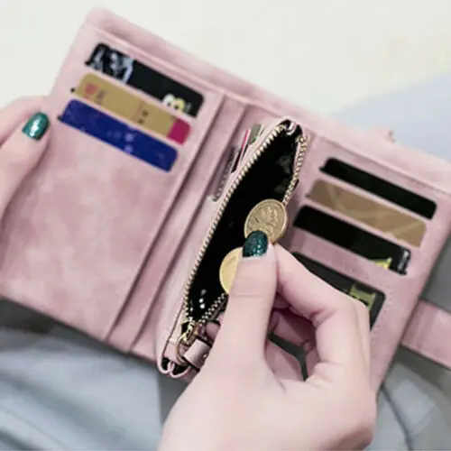 

Women Short Wallet PU Leather Small Clutch Purse Card Holders Handbag Cute Tri-fold Multi-card Female Short Wallets candy color