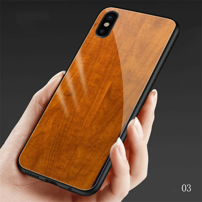 color 3 Чехол из окрашенного под дерево стекла для iPhone X, XR, XS, Max, чехол из закаленного стекла, Силиконовый противоударный чехол s, для iPhone 7, 8, 6, 6s plus - Цвет: color 3