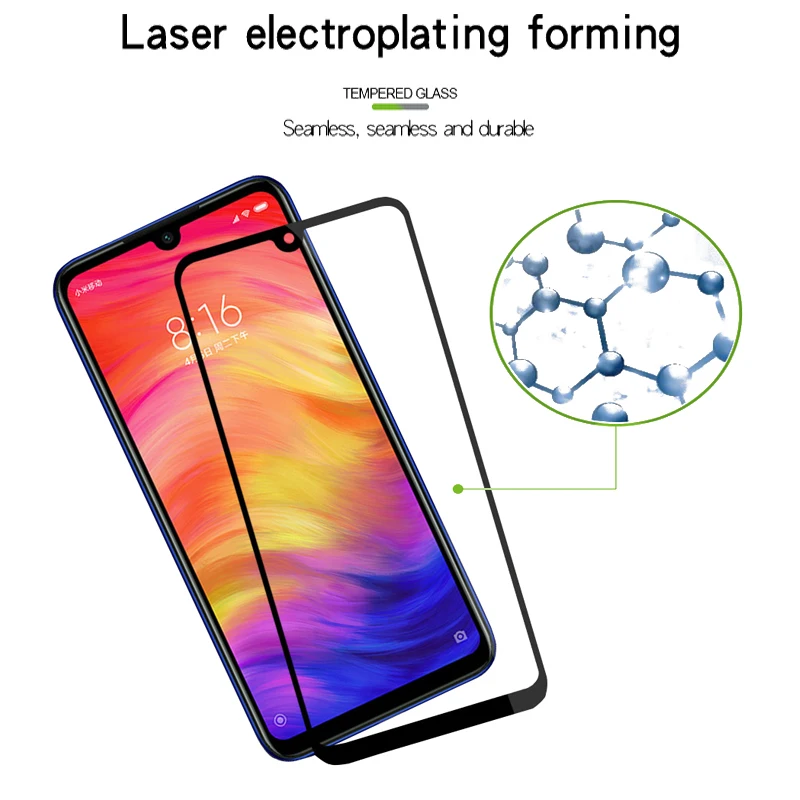 Закаленное стекло с полным покрытием для Xiaomi Redmi Note 7 защитное металлическое