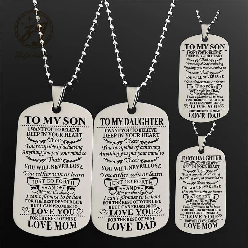 

To My Son /Daughter Unique Designer Mens Military Army Style 316L Stainless Steel Dog Tags Chain Mens Woman Pendant Necklace