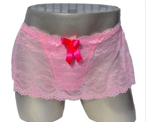 Стринги с низкой талией, гей-стринги, сексуальное мужское нижнее белье, трусы с прозрачной кружевной юбкой, дизайн по краям ZJH886P