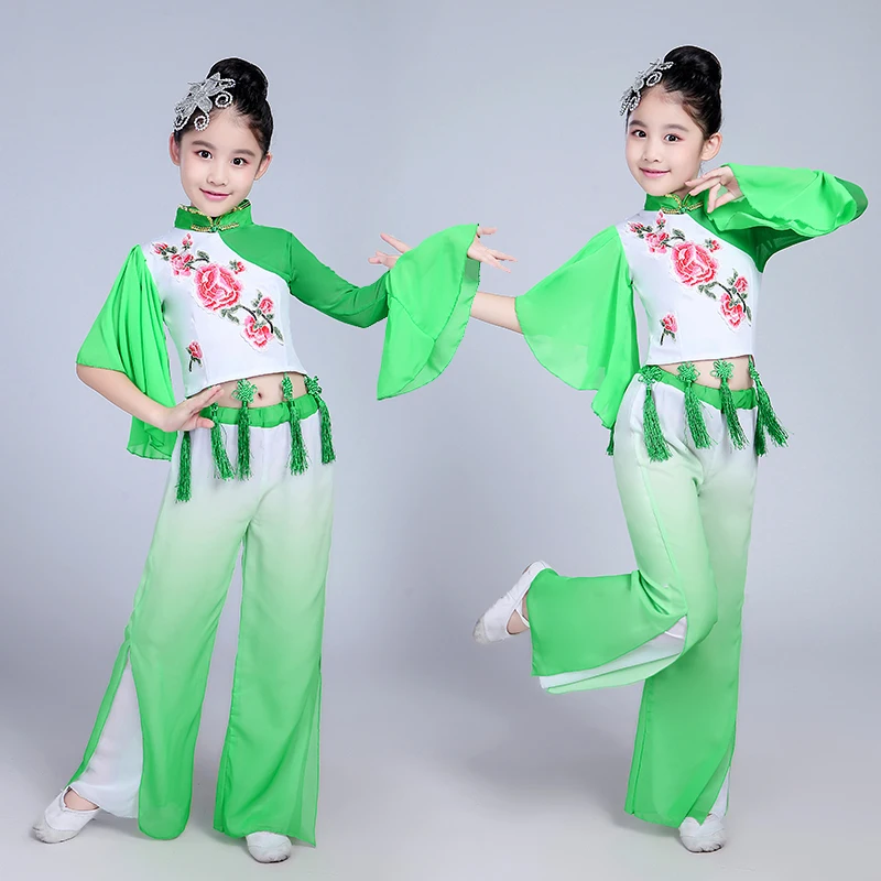 Китайский стиль Hanfu Детская Классическая одежда Yangko для девочек национальная