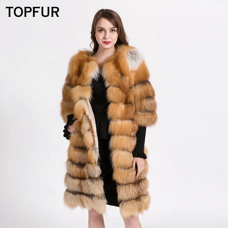

TOPFUR New Arrival Red Fox Fur Vest Top Quality For Women Full Pelt Outwear Hot Sale Fashion Long Real Fur Vest Outerwear