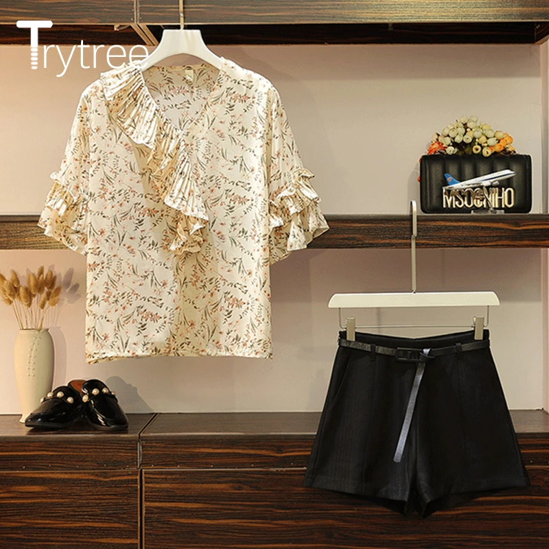 Trytree летний женский комплект из двух предметов Повседневный Принт Цветочный