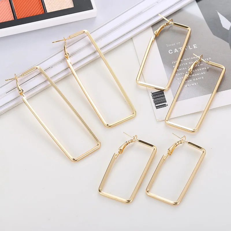 Женские винтажные металлические серьги-кольца прямоугольные геометрические
