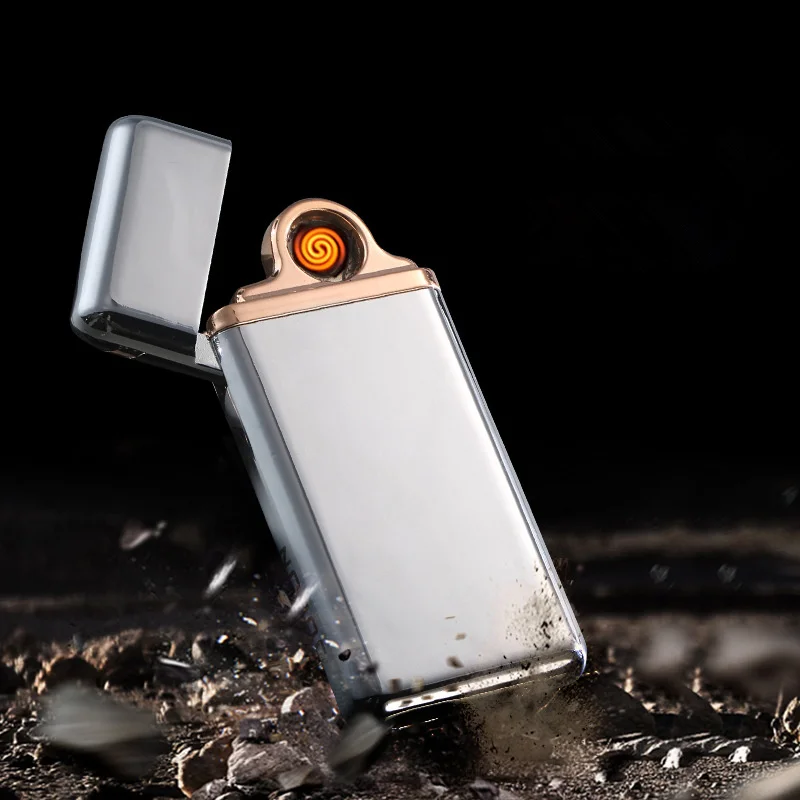 Ультратонкая USB Электронная сигарета Зажигалка Ветрозащитная беспламенная не