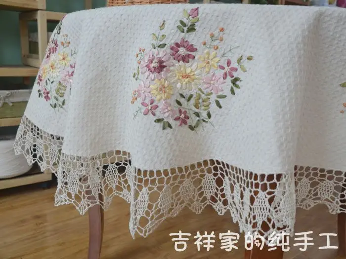 Новинка 2015 Модная хлопковая скатерть ZAKKA с кружевами и вышивкой в виде цветов для