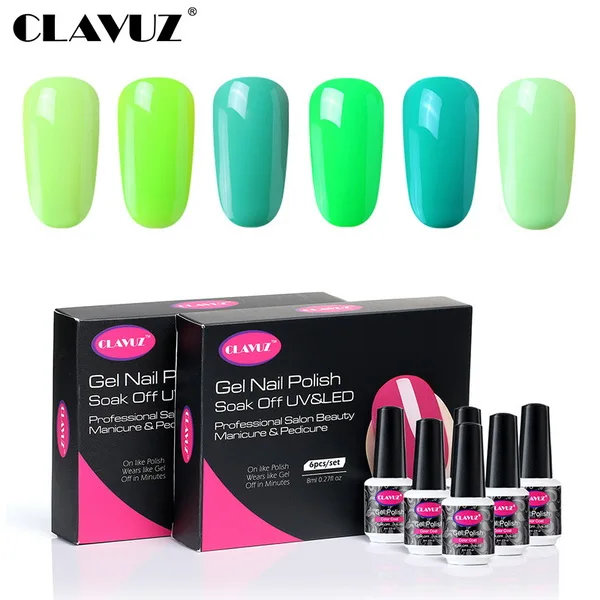 green 003 CLAVUZ 6 шт./компл. Обнаженная Серый Розовый и красный цвет Цвет УФ гель для ногтей лак набор 8 мл полу постоянный Маникюр DIY набор гель эмаль Lucky Набор Для лаков - Цвет: green 003