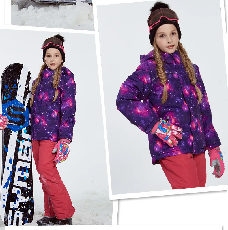 Winter Girls Clothing Sets Fleece Hooded Jackets Overalls Kids Ski Suits Outdoor Sports Children Skiing Outfits Teens Clothes