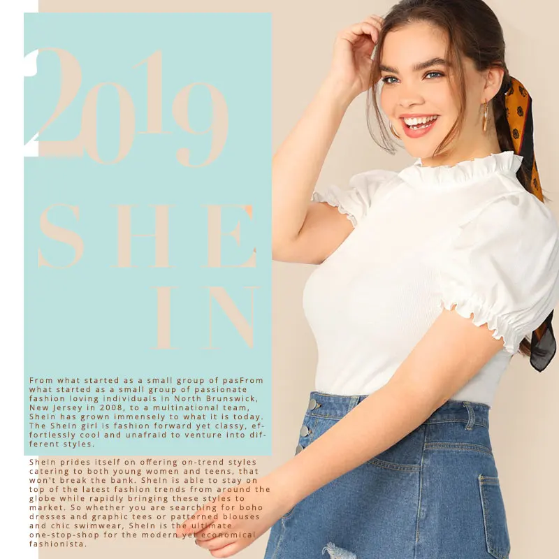 SHEIN Размера Плюс Трикотажная Футболка С Оригинальным Рукавом Элегантная Футболка С Пышными Рукавами