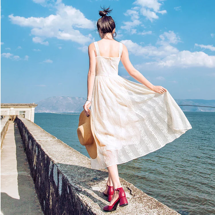 Белое кружевное платье для женщин 2019 летнее сексуальное на тонких бретельках до
