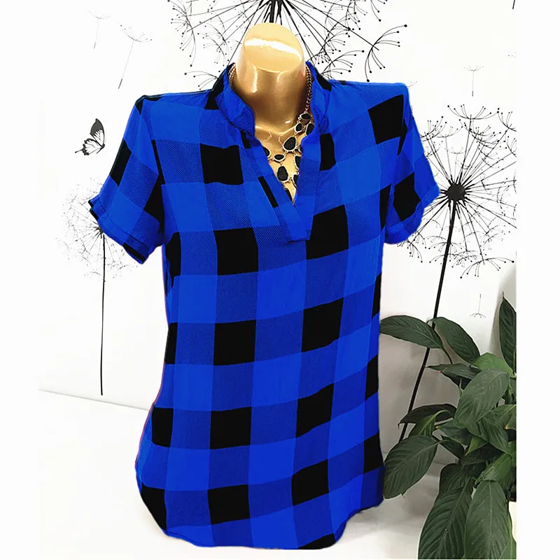 Модная клетчатая футболка, женская одежда, туника, Camisetas Mujer, топы, повседневная Сетчатая футболка, топ, футболка размера плюс, XXXXL, 5XL, летняя