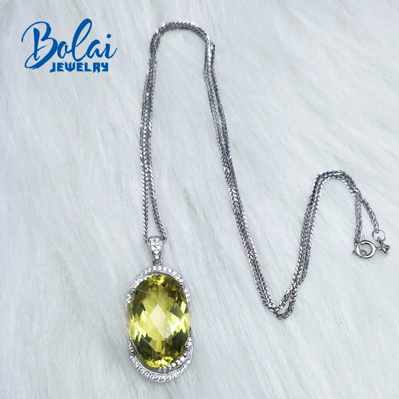 Bolaijewelry, кулон и ожерелье с серебряными цепочками, роскошный драгоценный камень лимонный кварц из стерлингового серебра 925 пробы для женщин с подарочной коробкой