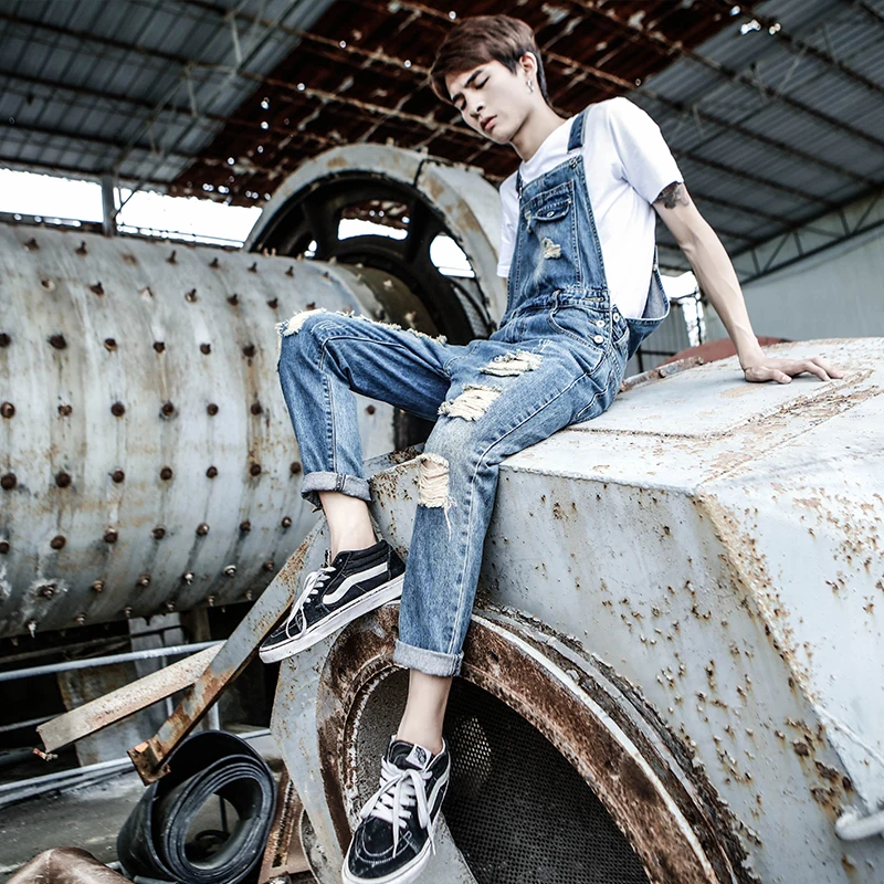 Новинка лета 2020 цельный джинсовый комбинезон мужские джинсы на бретельках с