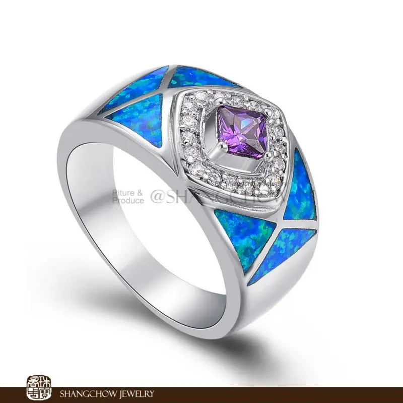 

New! Vintage in Fashion Jewelry Blue Fire Opal with Purple Quartz 925 Sterling Silver women's Ring RP0007