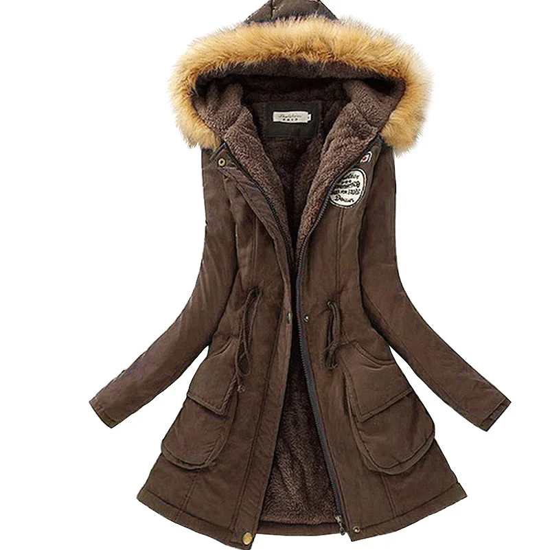 Dark Brown Saimishi зимнее теплое пальто женские длинные парки искусственный мех с капюшоном женские пальто хлопчатобумажные пуховики в повседневном стиле куртка плюс размер - Цвет: Dark Brown