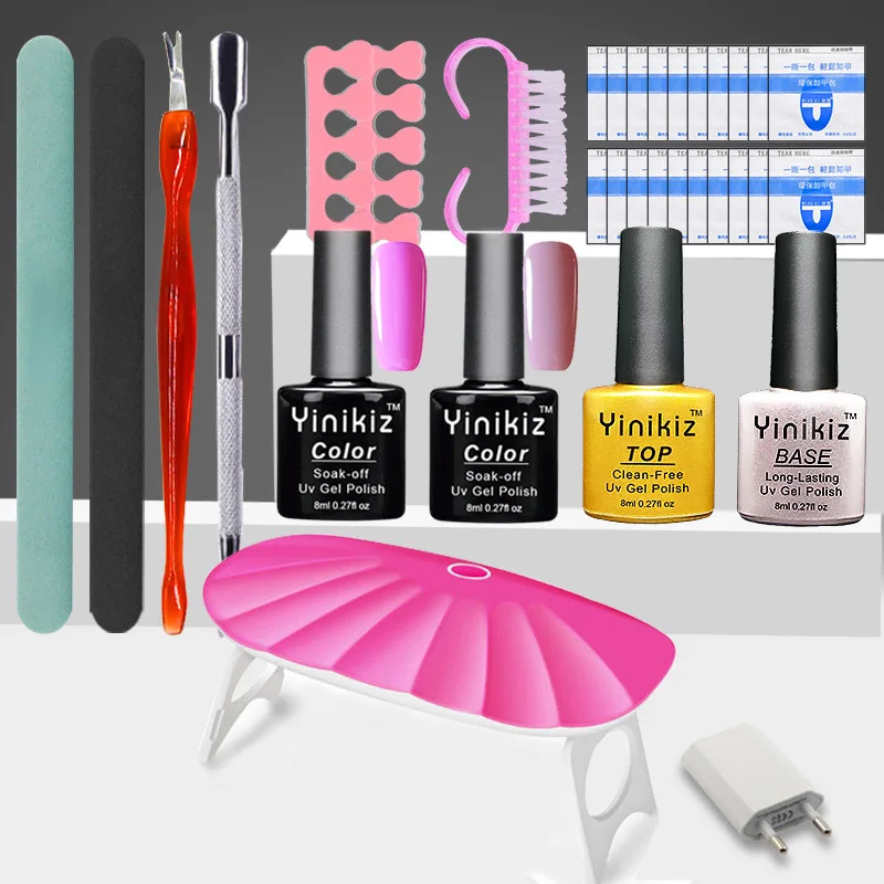 S3802 nail gel set Yinikiz набор гелей для ногтей, набор для дизайна ногтей, для начинающих, УФ светодиодный светильник в виде ракушки, гель для ногтей, УФ верхнее покрытие, грунтовка, гель, маникюрный набор, инструменты для ногтей - Color: S3802 nail gel set
