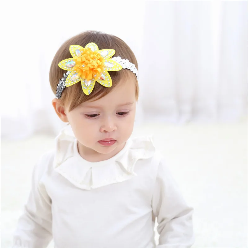 2018 New Hot Newborn Sun Yellow Flower Headband Kid's Cute Hair Accessories Baby Band Bling Floral Girl&quots Elastic band Headwear |
