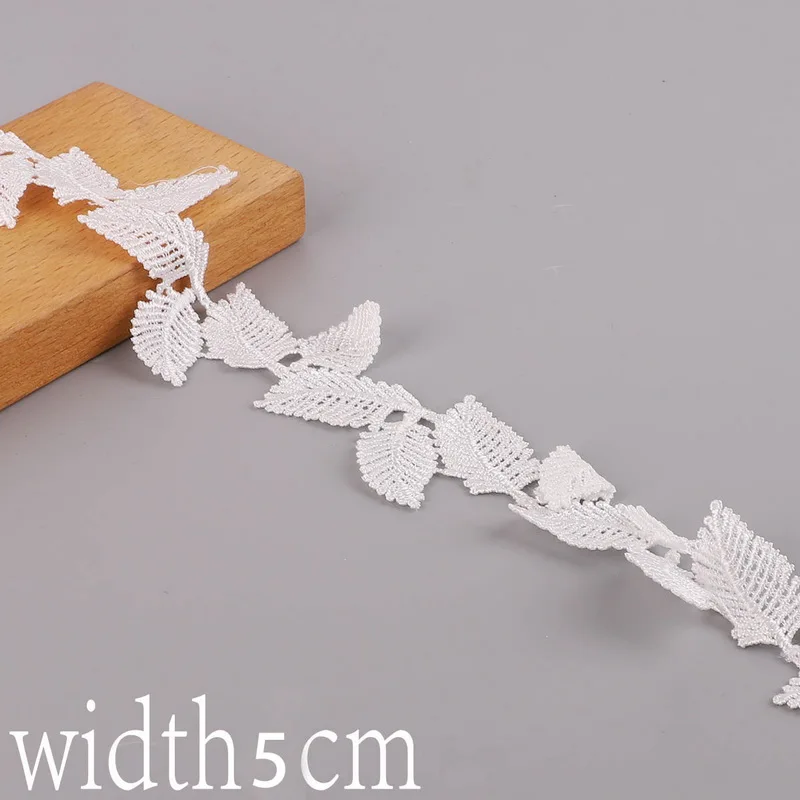 Width 5cm 1 ярд белый цветок лист бант с кружевной отделкой пэчворк Материал полиэстер кружевная лента с вышивкой для пошив одежды «сделай сам» Аксессуары - Цвет: Width 5cm