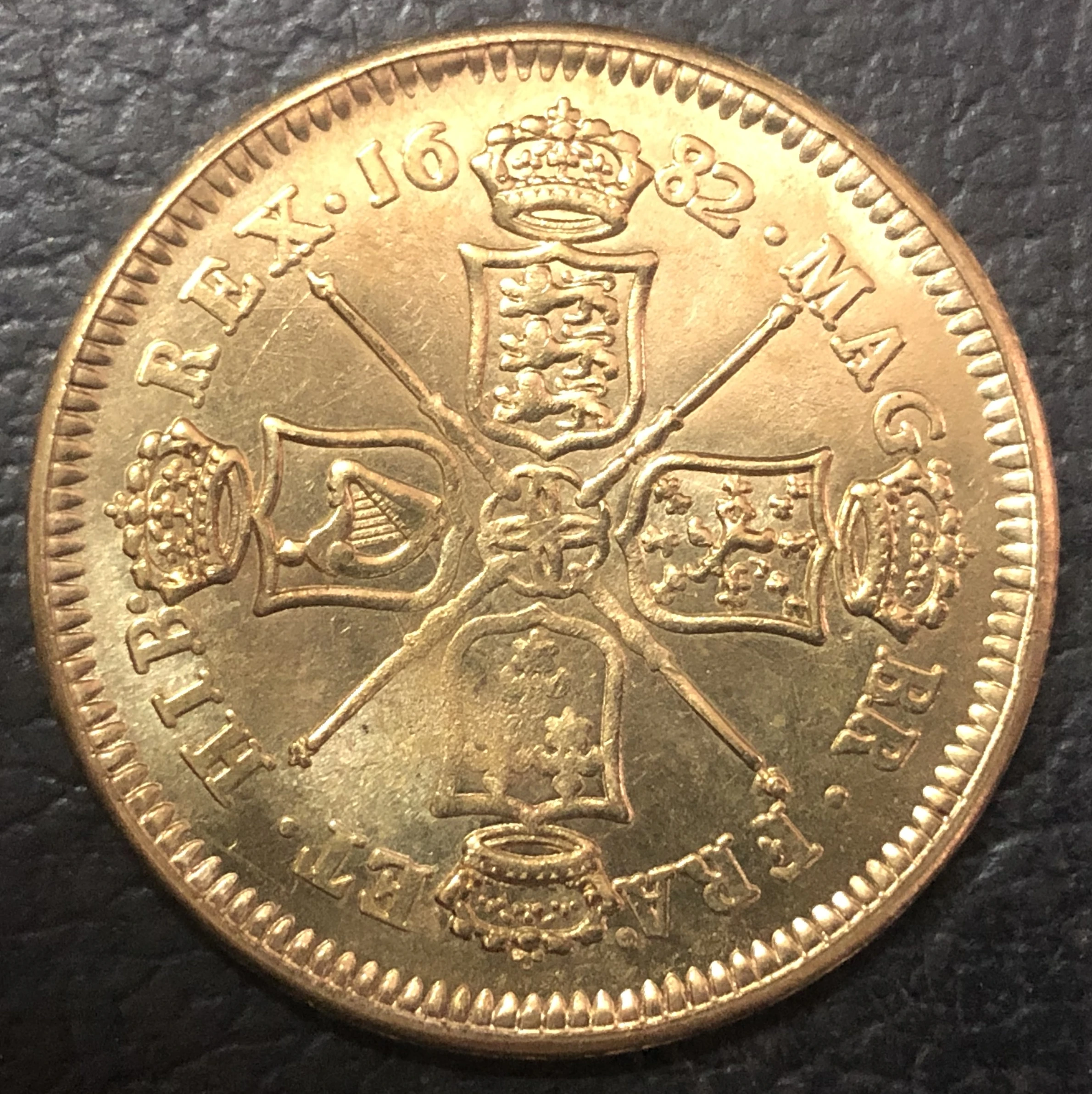 1682 Англия 2 Guineas Charles II .9999 копия монеты с покрытием из чистого золота|coin accessories|gold