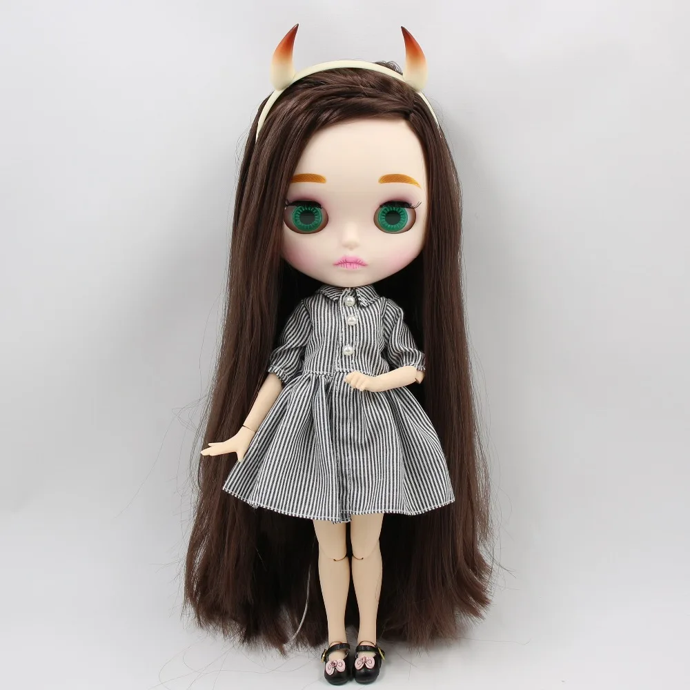ICY DBS Blyth кукла игрушка прямые каштановые волосы шарнир тела Дьявол Рог платье